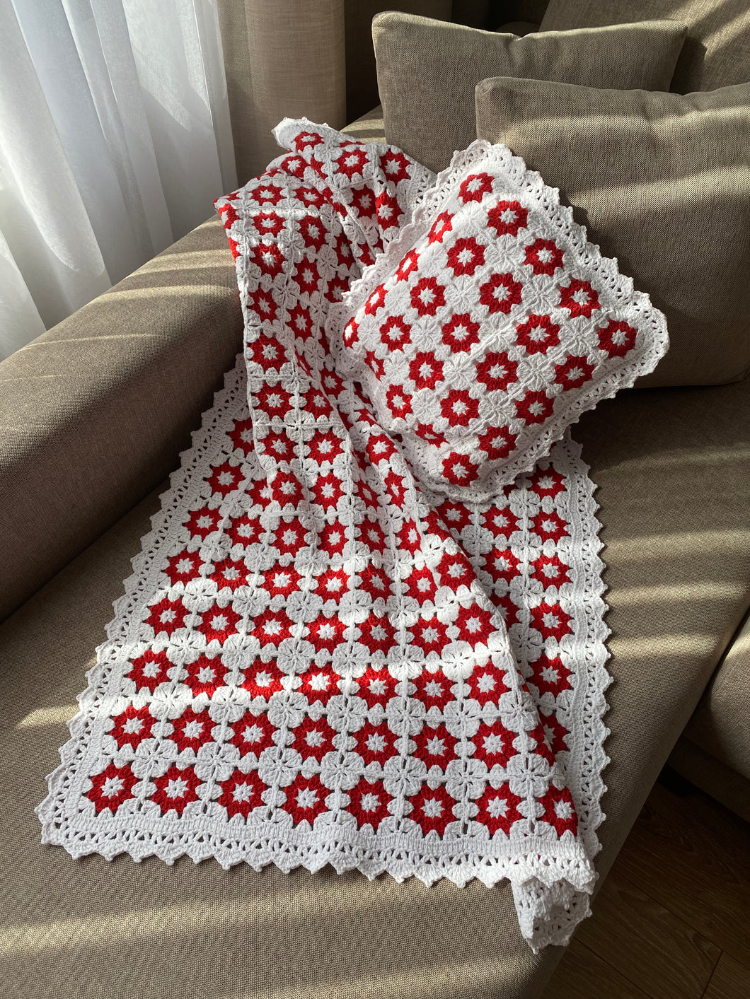 Kırmızı Beyaz Granny Bebek Battaniyesi Takımı 2